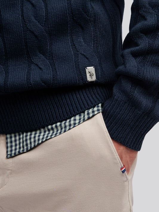 Kabel dzianin lejek ciemny szafir marynarki wojennej