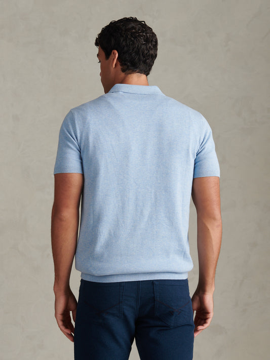 Mens Combed Cotton Double Horsemen Revere Polo Shirt Parisian Blue Marl