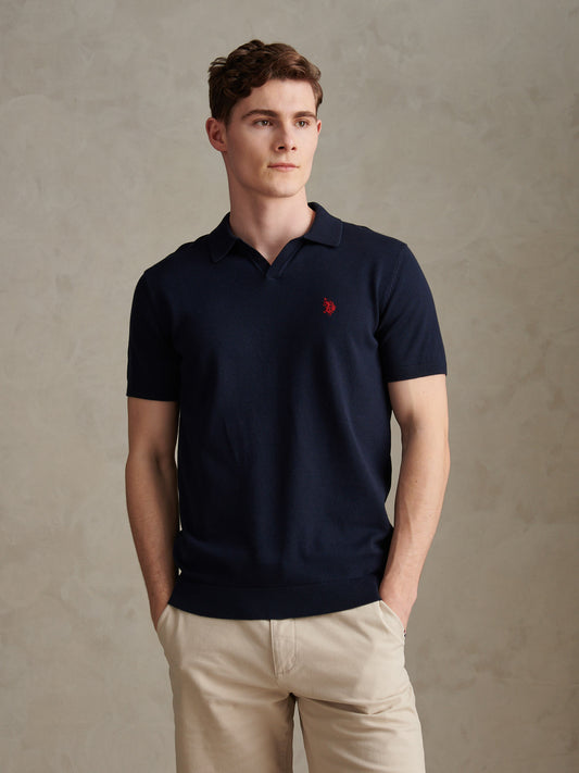 Combed Cotton Multicoloured DHM Revere Polo Dark Sapphire Navy / Haute Red DHM