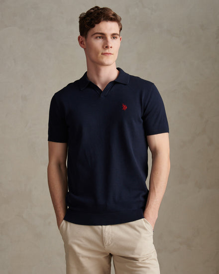 Combed Cotton Multicoloured DHM Revere Polo Dark Sapphire Navy / Haute Red DHM
