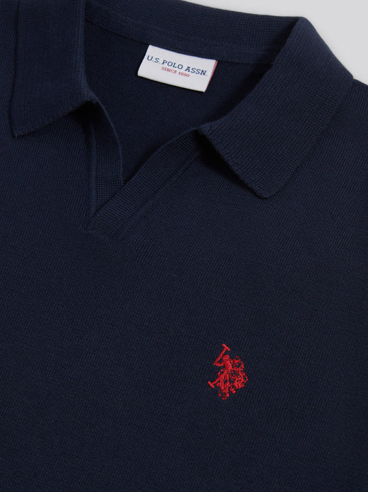 Combed Cotton Multicoloured DHM Revere Polo Dark Sapphire Navy / Haute Red DHM