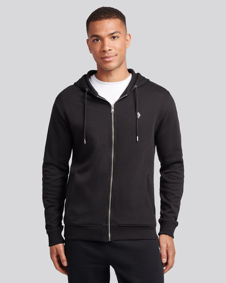 Mens Double Horsemen Zip Hoodie in Black Bright White DHM