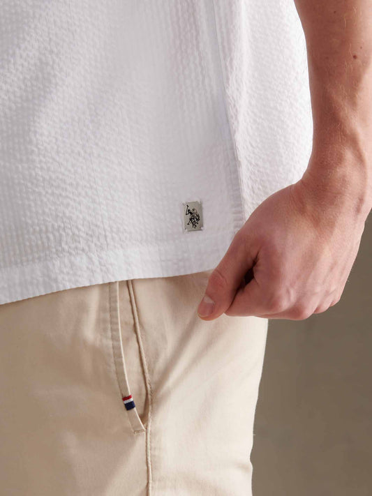 Mens Seersucker Revere Short Sleeve Shirt Bright White