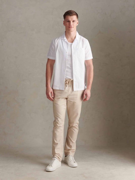 Mens Seersucker Revere Short Sleeve Shirt Bright White