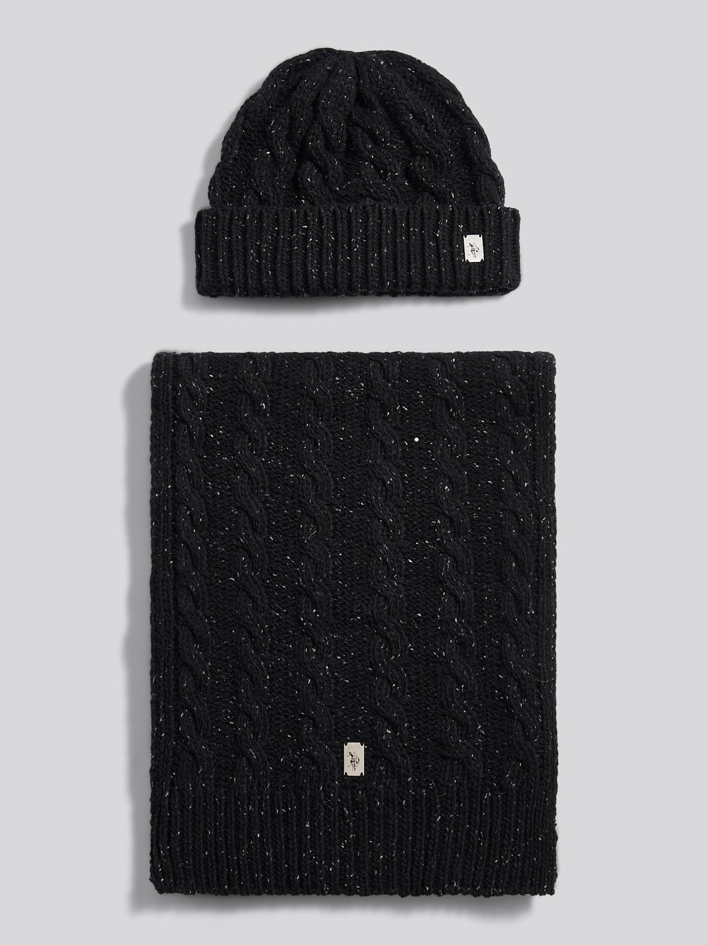Mens Cable Knit Beanie & Scarf Box Set in Black