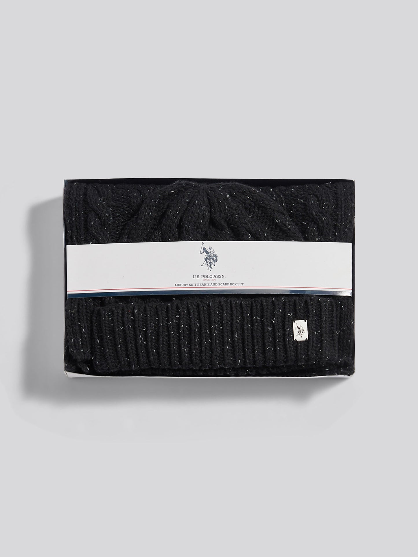 Mens Cable Knit Beanie & Scarf Box Set in Black