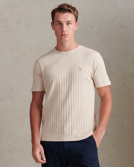 Mens Vertical Texture Loose Knit T-Shirt Beige