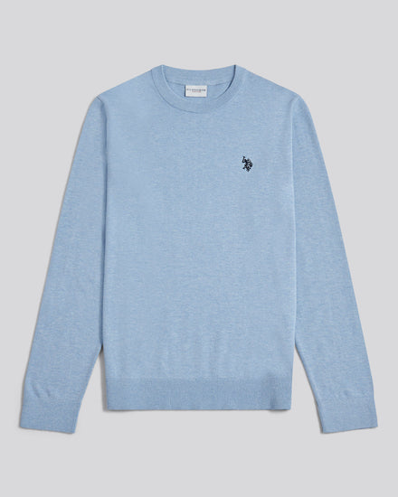 Mens Double Horsemen Cotton Knit Crew Jumper Parisian Blue Marl