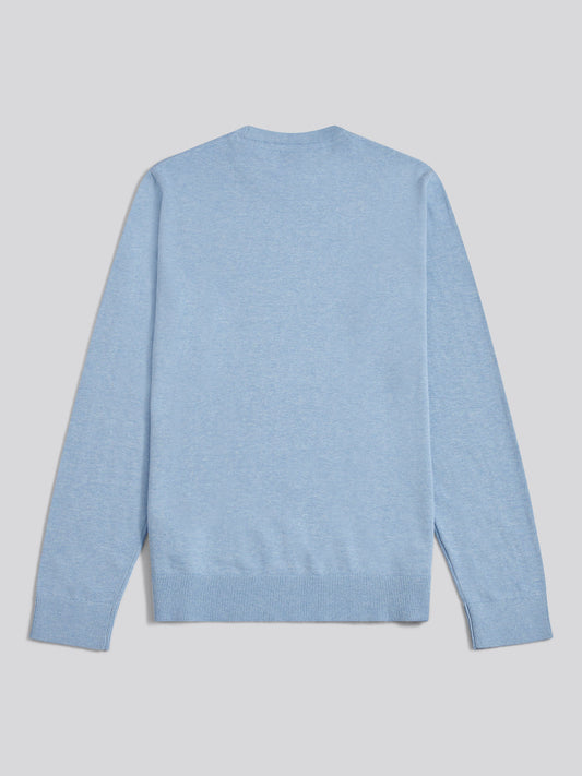Mens Double Horsemen Cotton Knit Crew Jumper Parisian Blue Marl