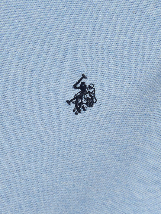 Mens Double Horsemen Cotton Knit Crew Jumper Parisian Blue Marl