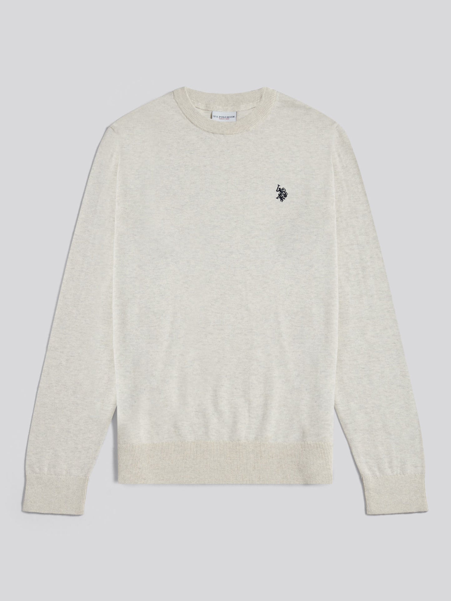 Mens Double Horsemen Cotton Knit Crew Jumper Birch Marl