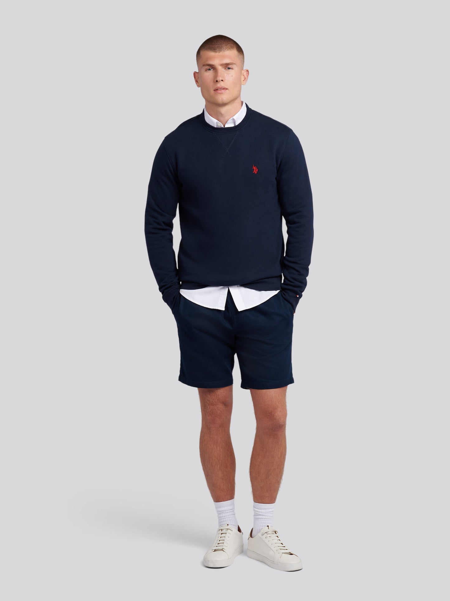 Mens Double Horsemen Crew in Dark Sapphire Navy / Haute Red DHM