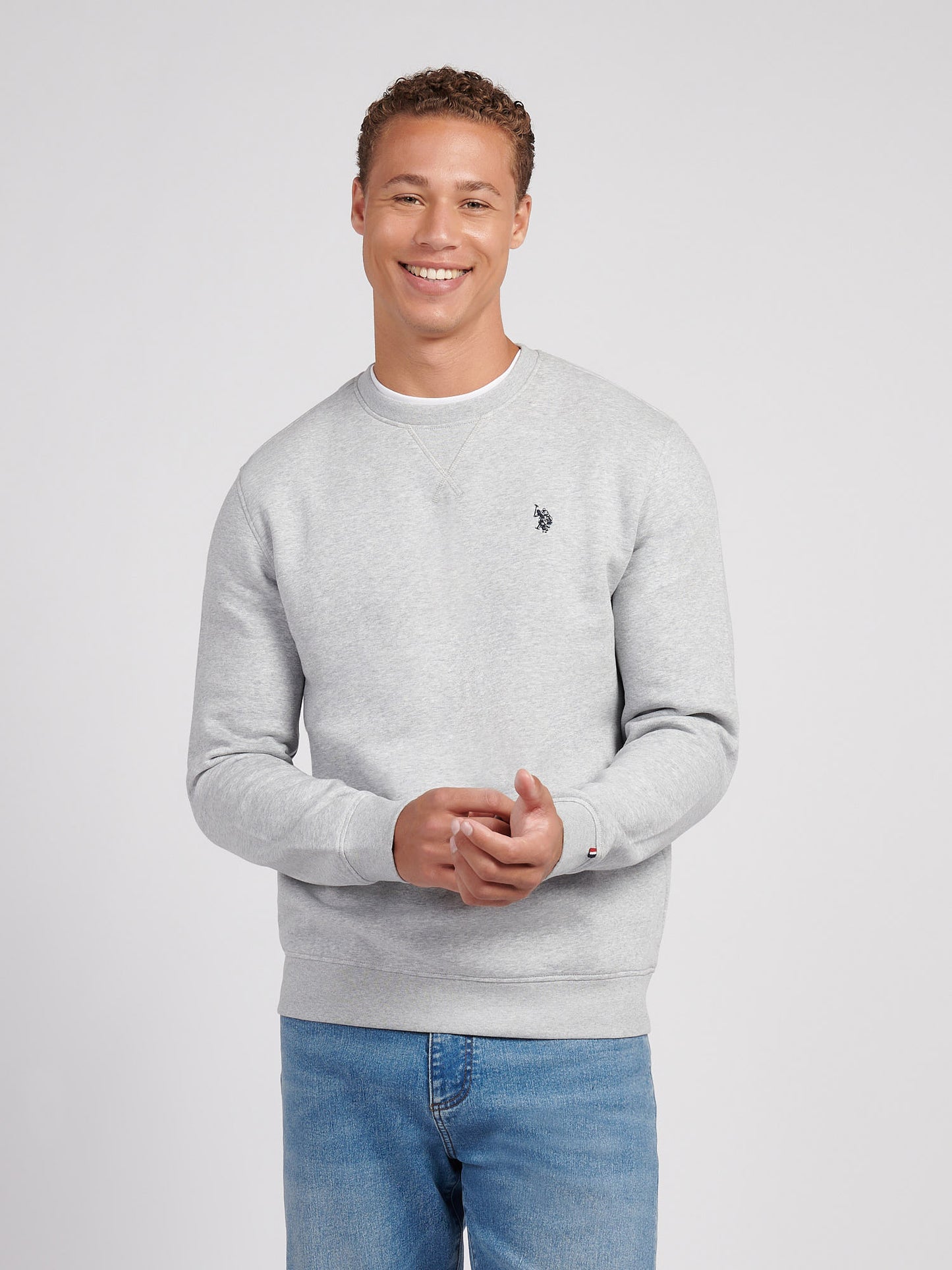 Mens Double Horsemen Crew in Mid Grey Marl