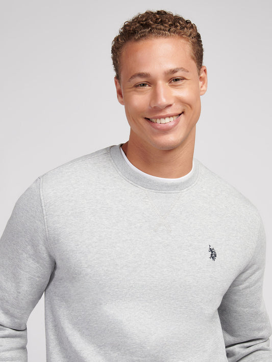 Mens Double Horsemen Crew in Mid Grey Marl