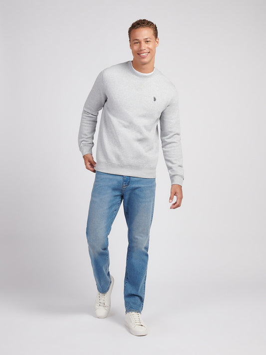 Mens Double Horsemen Crew in Mid Grey Marl
