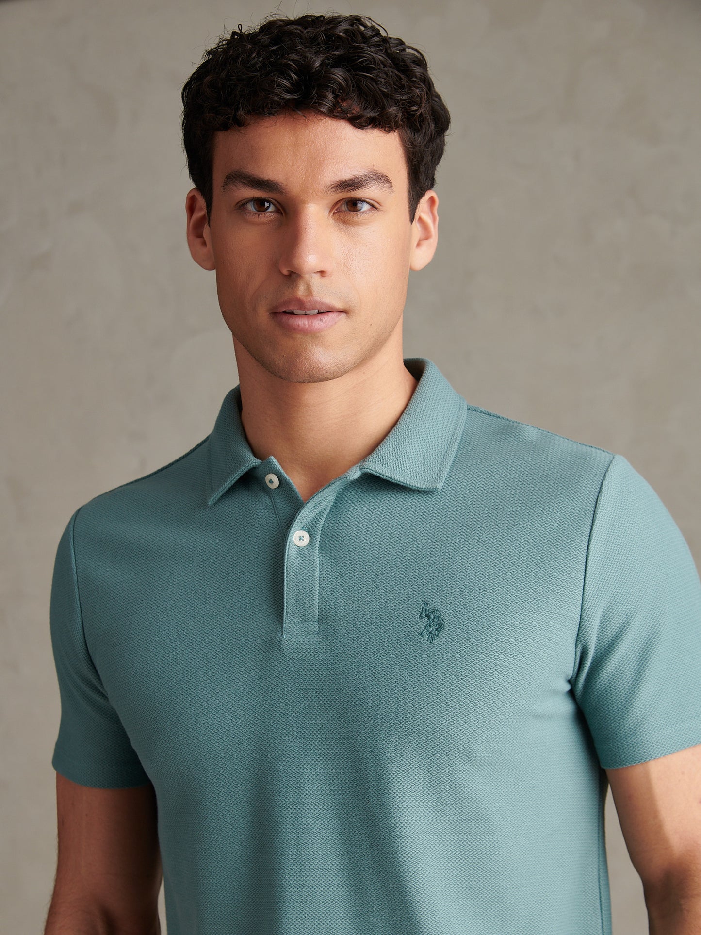 Mens Herringbone Collar Polo Shirt Arctic