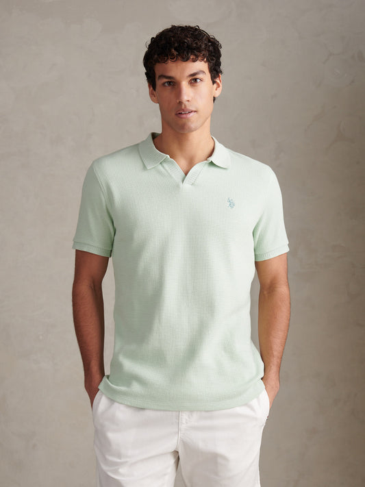 Waffle Open Collar SS Polo Aqua Foam