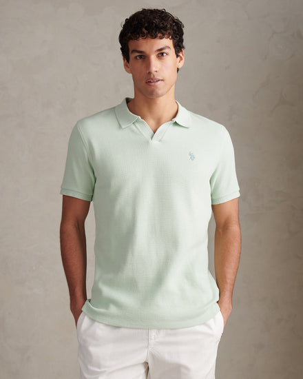 Waffle Open Collar SS Polo Aqua Foam