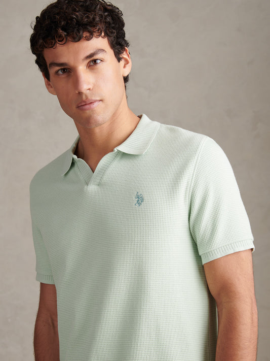Waffle Open Collar SS Polo Aqua Foam