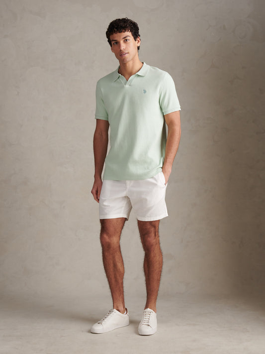 Waffle Open Collar SS Polo Aqua Foam