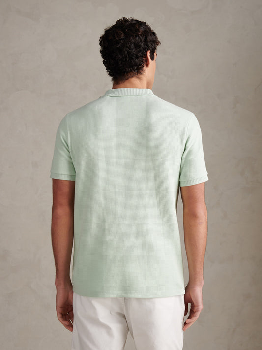 Waffle Open Collar SS Polo Aqua Foam