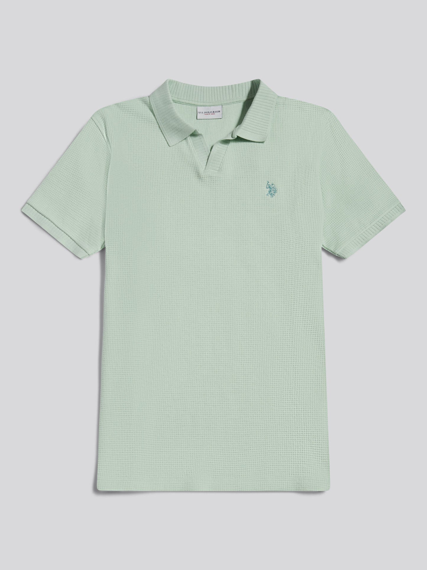 Waffle Open Collar SS Polo Aqua Foam