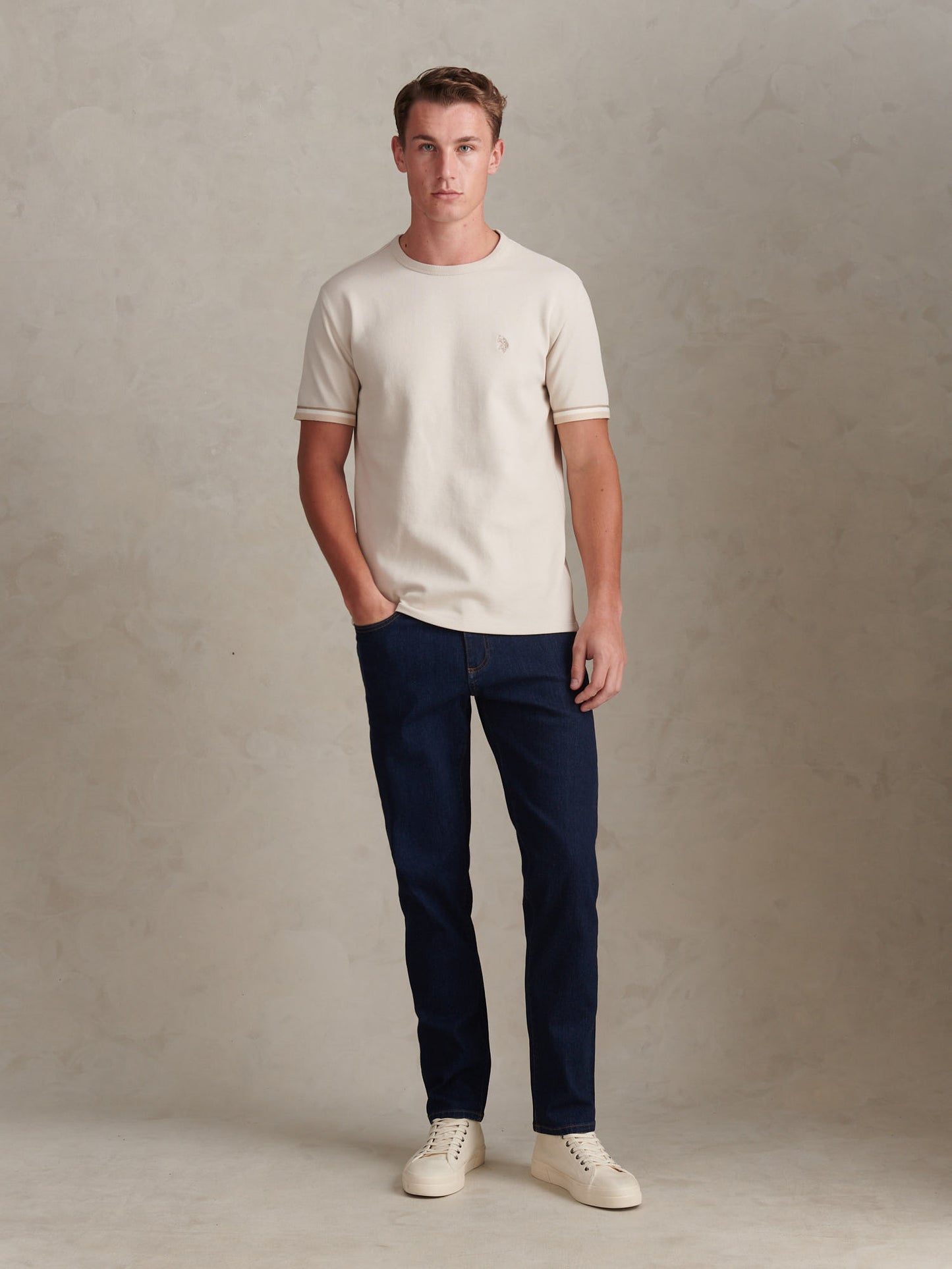 Mens Twill Taped T-Shirt Beige