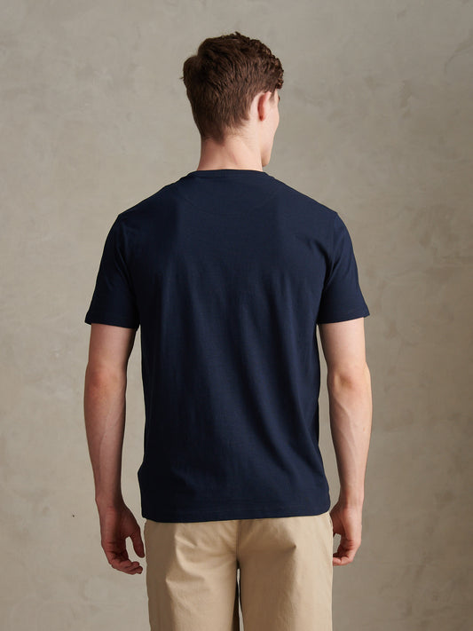 Mens Subtle Texture Double Horsemen T-Shirt Dark Sapphire Navy