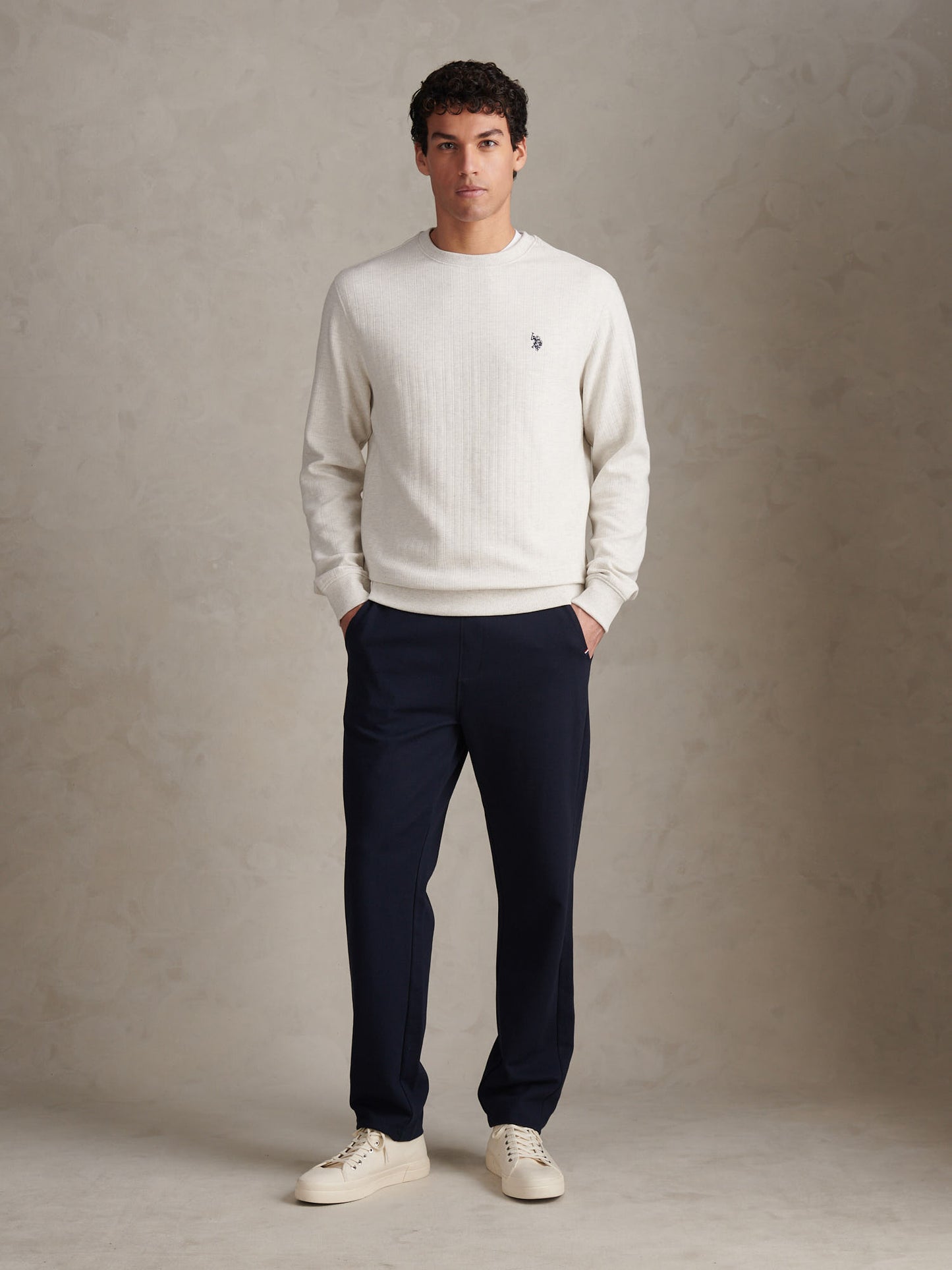 Horizontal Texture DHM Crew Light Grey Marl