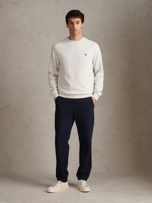 Mens Vertical Texture Double Horsemen Sweatshirt Light Grey Marl