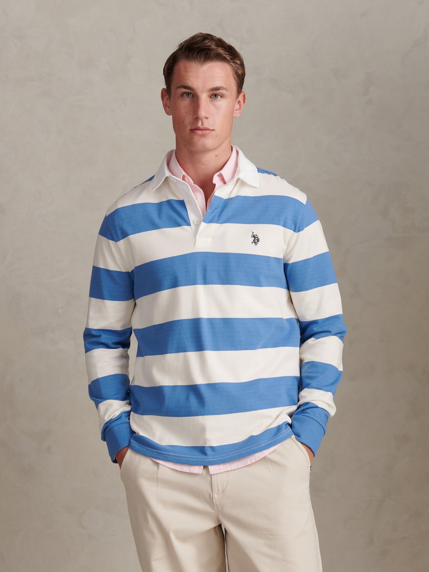 Mens Classic Stripe Rugby Shirt Whisper White