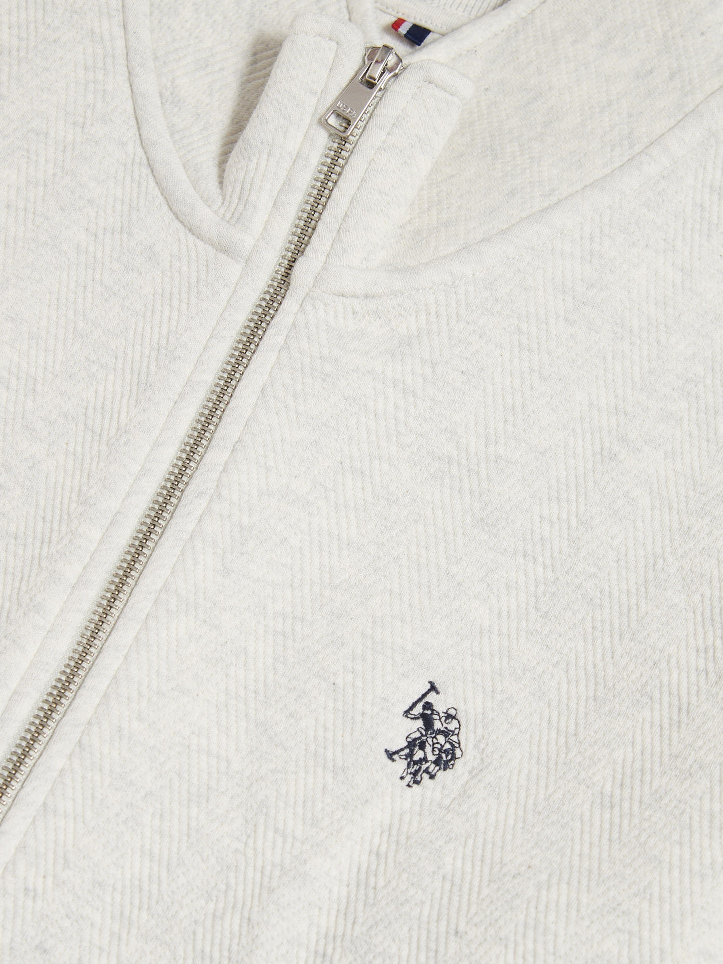 Mens Herringbone Zip Funnel Sweatshirt Light Grey Marl