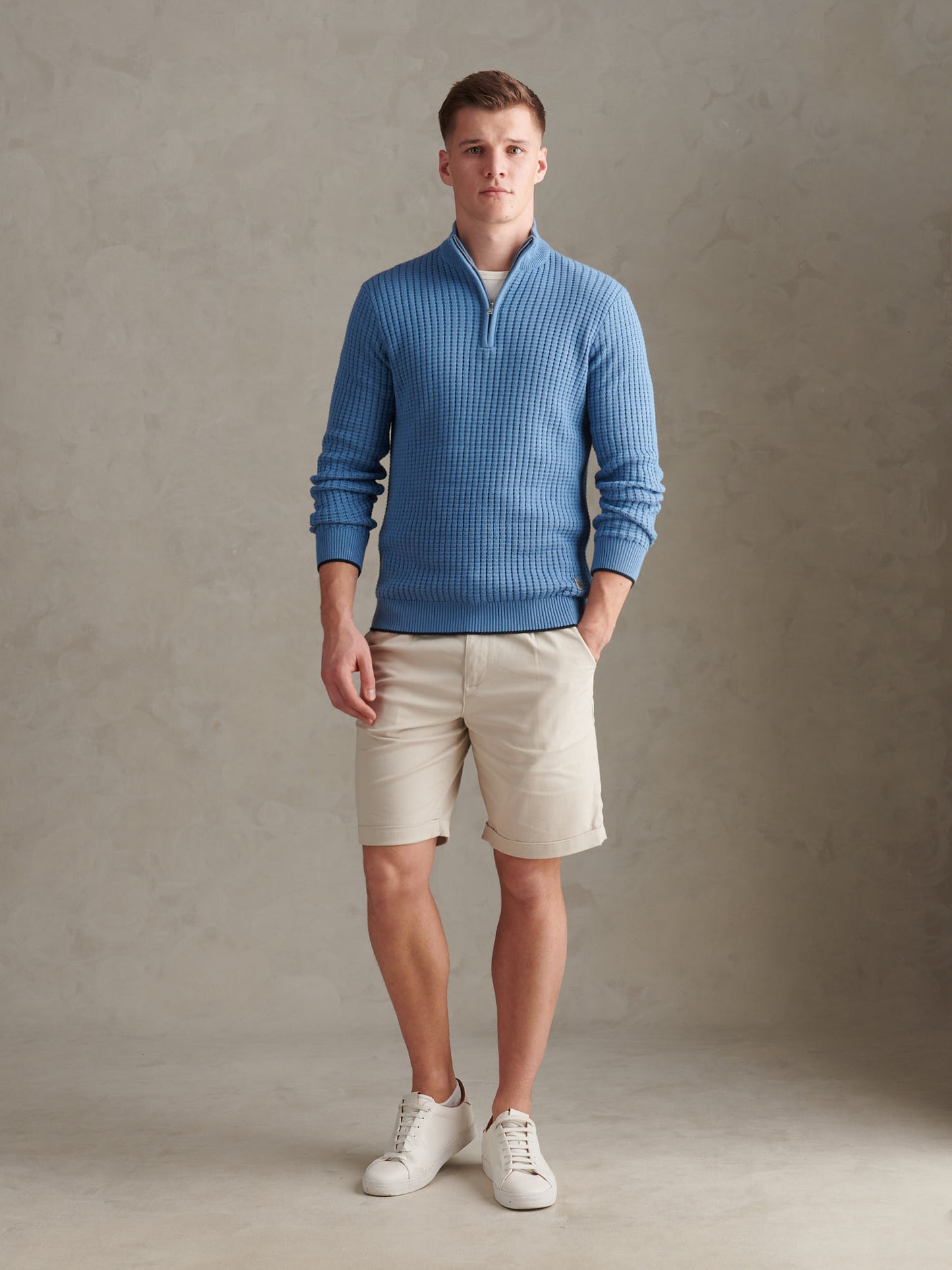 Open Knit 1/4 Zip Funnel Riviera