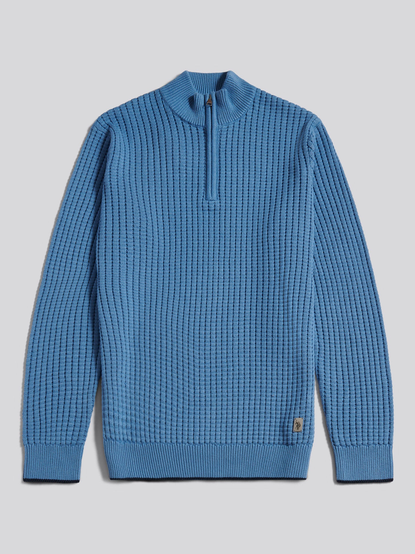 Mens Open Knit Quarter Zip Funnel Jumper Riviera