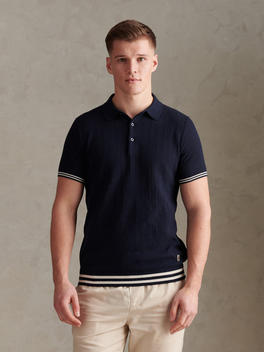 Tipped Open Knit SS Polo Dark Sapphire Navy