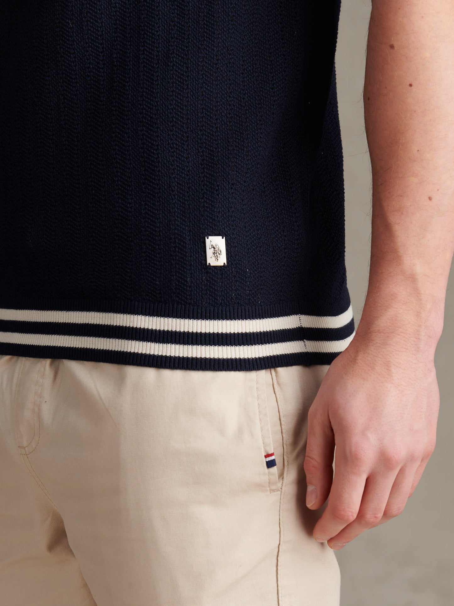 Tipped Open Knit SS Polo Dark Sapphire Navy