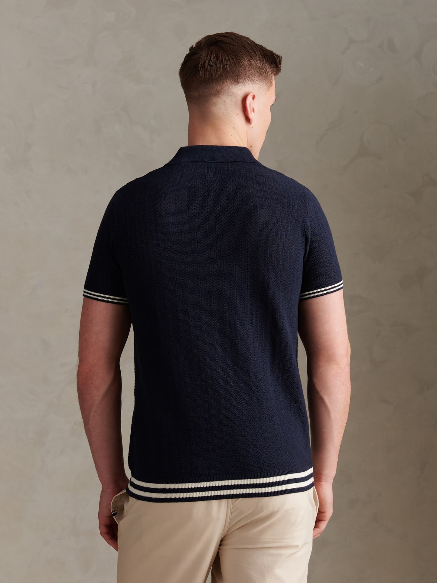 Tipped Open Knit SS Polo Dark Sapphire Navy