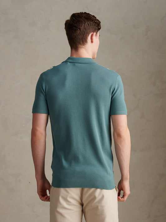 Mens Tonal Vertical Stripe Knit Polo Shirt Arctic
