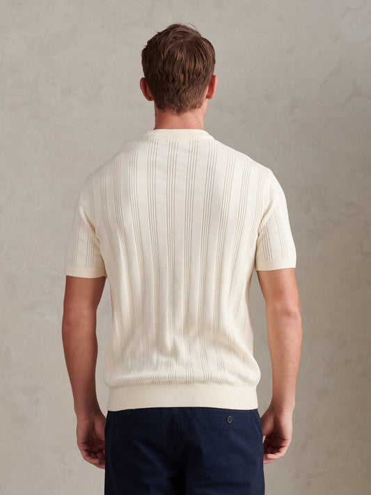 Mens Vertical Texture Knit T-Shirt Whisper White