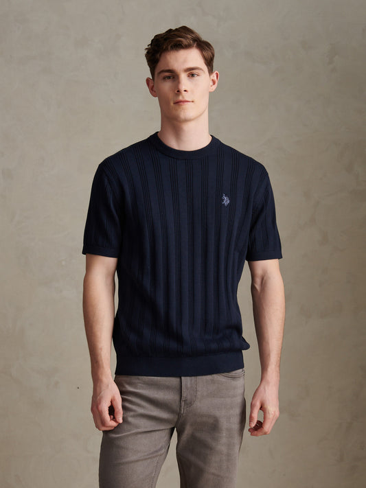 Vertical Texture Knit Tshirt Dark Sapphire Navy / Moonlight Blue DHM