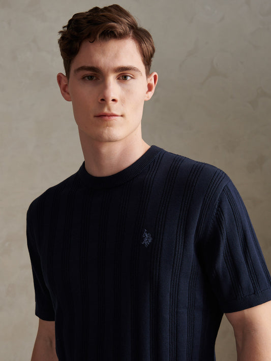 Vertical Texture Knit Tshirt Dark Sapphire Navy / Moonlight Blue DHM