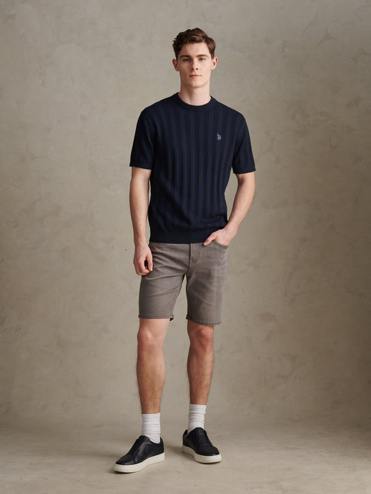 Vertical Texture Knit Tshirt Dark Sapphire Navy / Moonlight Blue DHM