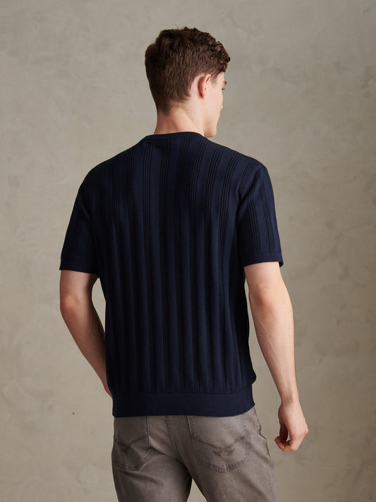 Vertical Texture Knit Tshirt Dark Sapphire Navy / Moonlight Blue DHM