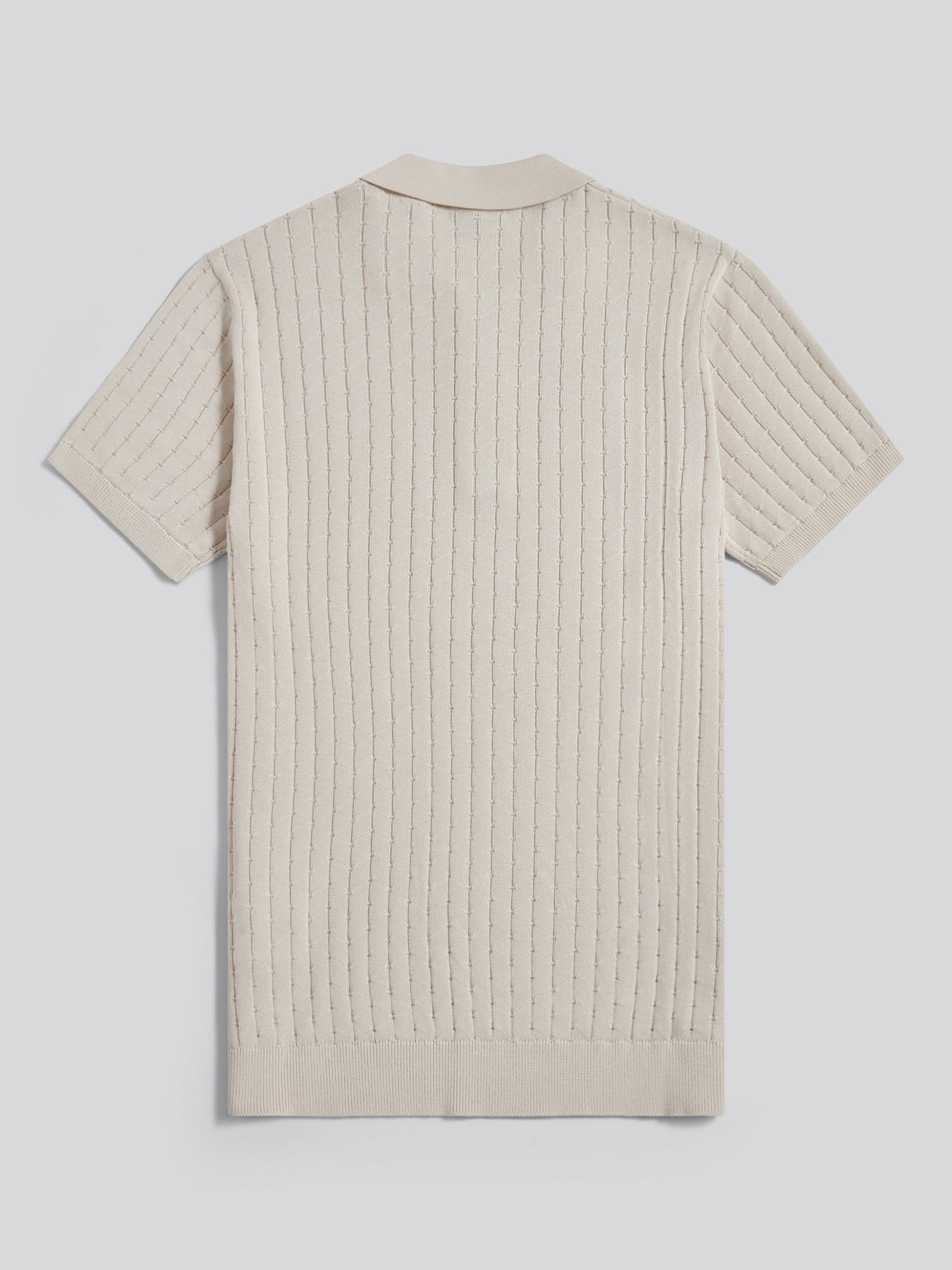 Mens Zip Knit Short Sleeve Polo Shirt Beige