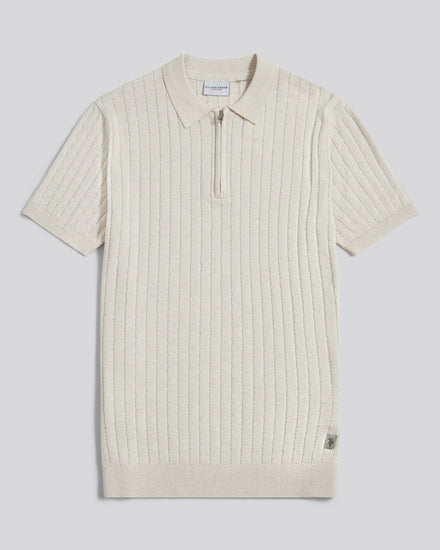 Mens Zip Knit Short Sleeve Polo Shirt Birch Marl