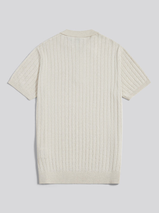 Mens Zip Knit Short Sleeve Polo Shirt Birch Marl