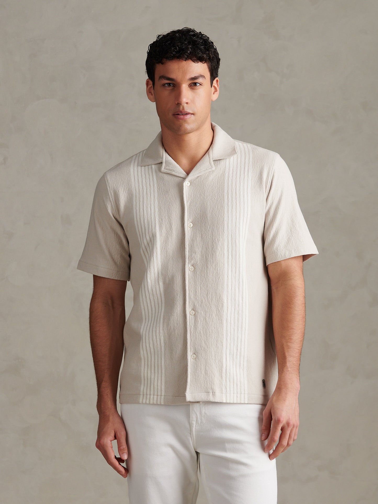 Mens Flat Pile Terry Revere Shirt Beige
