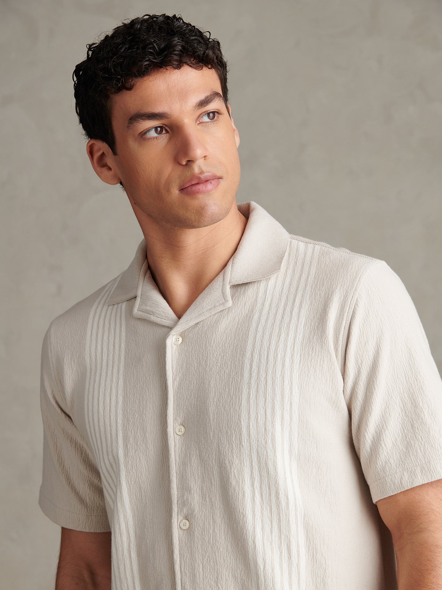 Mens Flat Pile Terry Revere Shirt Beige