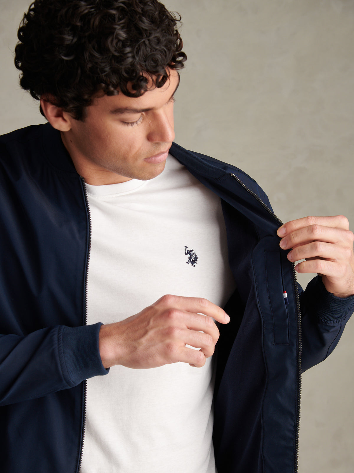 Mens Jersey Lined Smart Bomber Jacket Dark Sapphire Navy