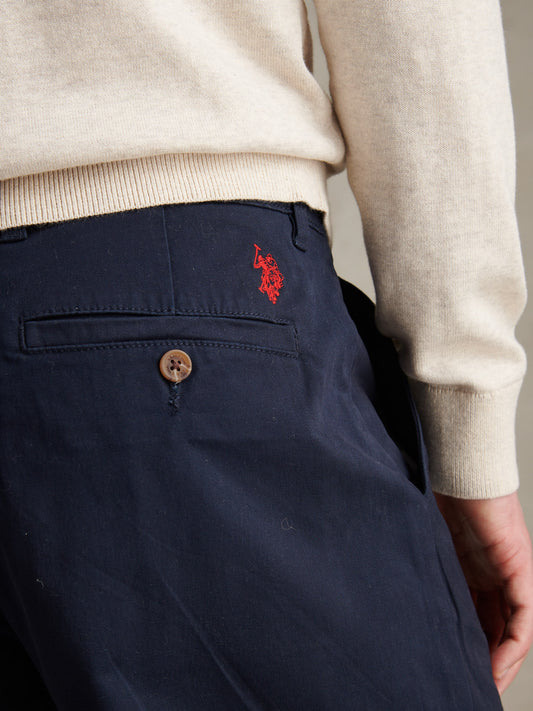 Mens Pleat Front Lightweight Chino Trousers Dark Sapphire Navy / Haute Red DHM